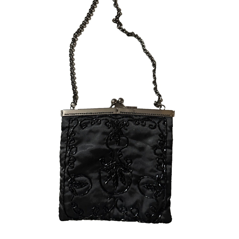 Parisian‎ Signature Vintage Black Beaded Evening Purse with Chain Strap
